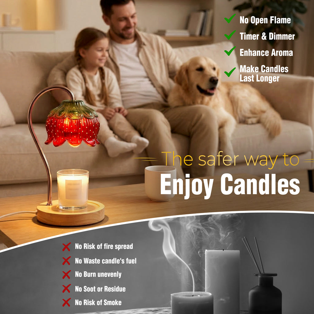 Strawberry Candle Warmer Lamp With Timer - Dimmable Warmer Lamp for All Candle Jars - Cute Strawberry Decor Gifts for Birthday Valentine Day for Women - Aesthetic Room Decor