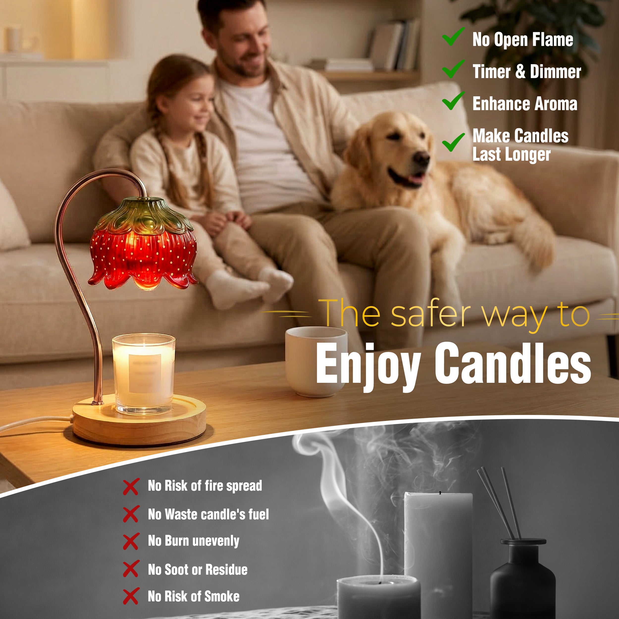 Strawberry Candle Warmer Lamp With Timer - Dimmable Warmer Lamp for All Candle Jars - Cute Strawberry Decor Gifts for Birthday Valentine Day for Women - Aesthetic Room Decor