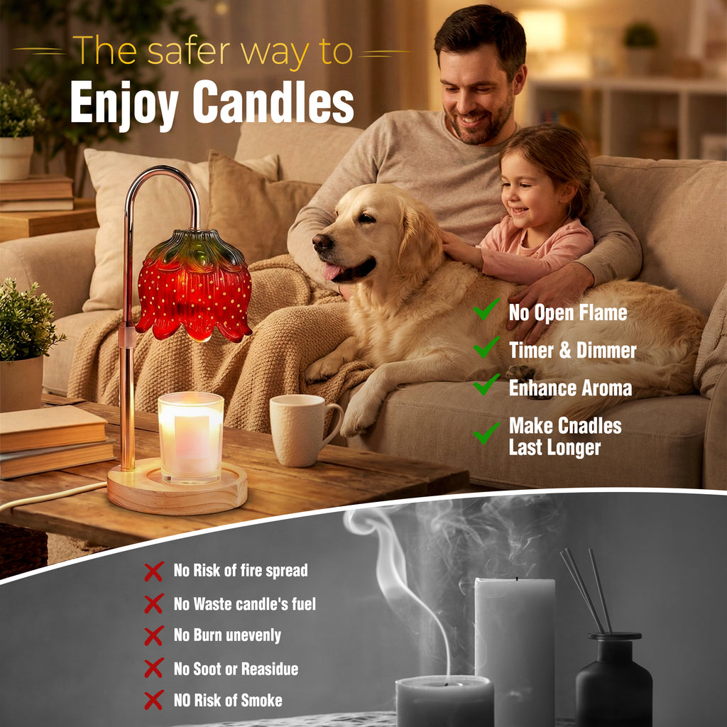Strawberry Candle Warmer Lamp With Timer - Adjustable Height with Dimmable Warmer Lamp for All Candle Jars - Cute Strawberry Decor Gifts for Birthday Valentine Day for Women - Aesthetic Room Decor
