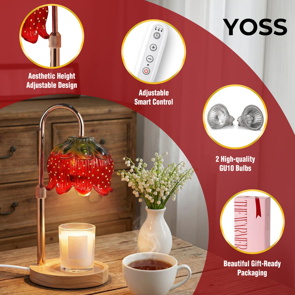 Strawberry Candle Warmer Lamp With Timer - Adjustable Height with Dimmable Warmer Lamp for All Candle Jars - Cute Strawberry Decor Gifts for Birthday Valentine Day for Women - Aesthetic Room Decor