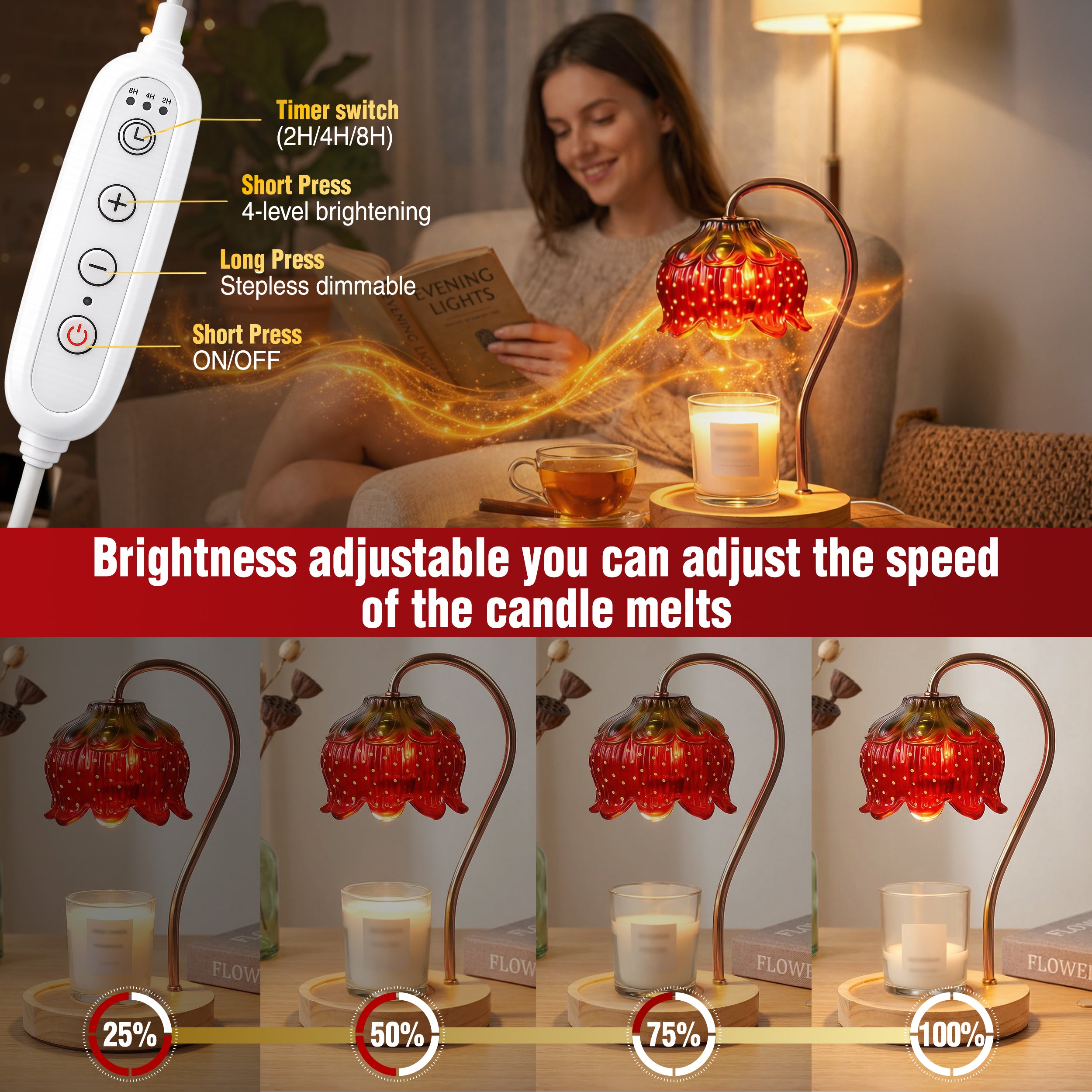 Strawberry Candle Warmer Lamp With Timer - Dimmable Warmer Lamp for All Candle Jars - Cute Strawberry Decor Gifts for Birthday Valentine Day for Women - Aesthetic Room Decor