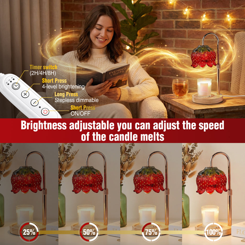 Strawberry Candle Warmer Lamp With Timer - Adjustable Height with Dimmable Warmer Lamp for All Candle Jars - Cute Strawberry Decor Gifts for Birthday Valentine Day for Women - Aesthetic Room Decor