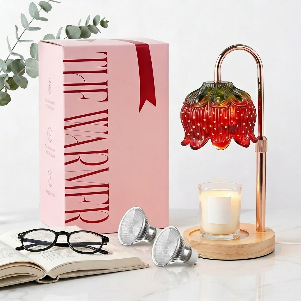Strawberry Candle Warmer Lamp With Timer - Adjustable Height with Dimmable Warmer Lamp for All Candle Jars - Cute Strawberry Decor Gifts for Birthday Valentine Day for Women - Aesthetic Room Decor